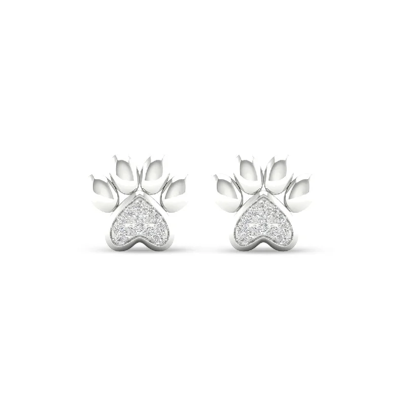 De Couer 10k White Gold Diamond Accent Dog Paw Print Earrings