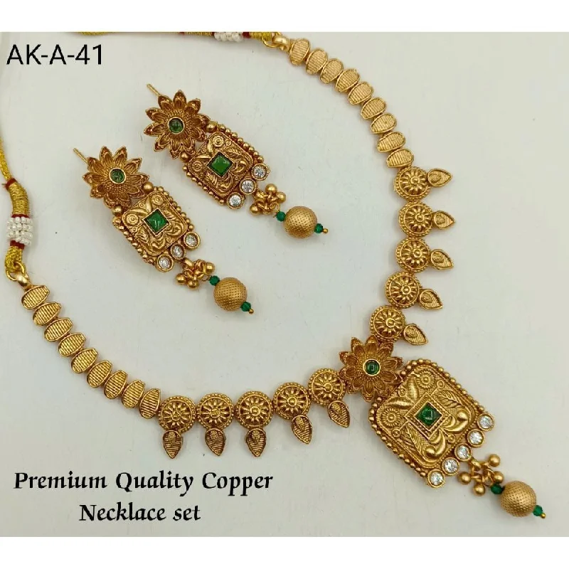 Akruti Collection Copper Plated Pota Stone Necklace Set