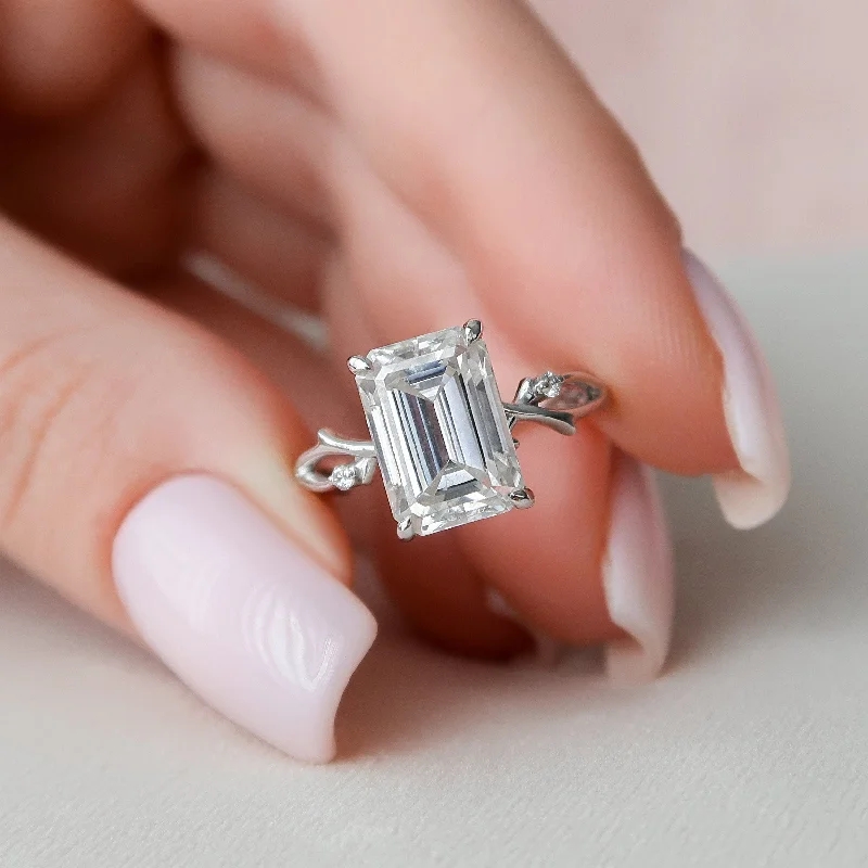 4 CT Emerald Cut Twig Moissanite Engagement Ring