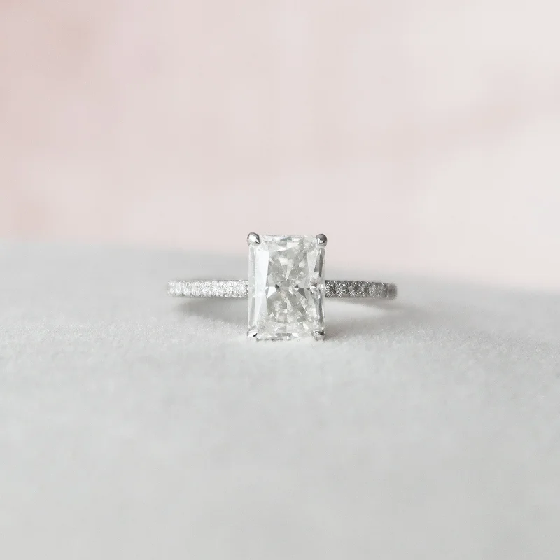 2 CT Radiant Cut Hidden Halo Moissanite Engagement Ring