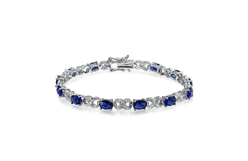 Genuine Sapphire Gemstone and Diamond Accent Tennis Bracelet