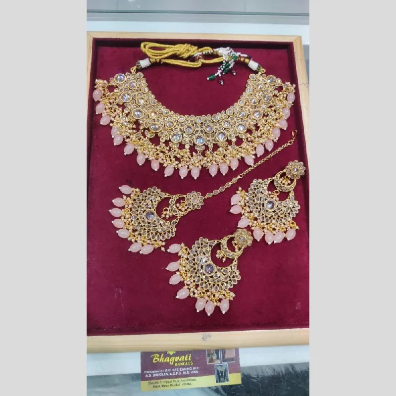 SNERA Gold Plated Crystal Stone And Beads Necklace Set