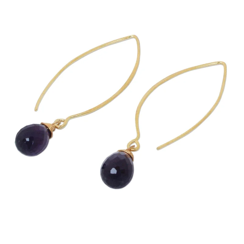 Handmade Gold Overlay 'Breath Of Love' Amethyst Dangle Earrings (Thailand)