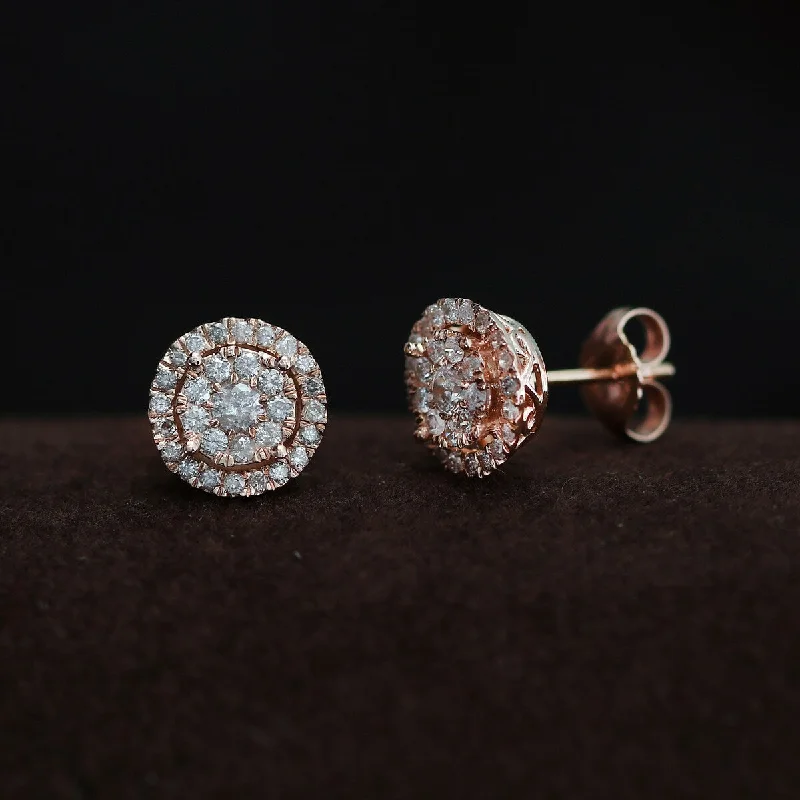 De Couer IGI Certified 14K Rose Gold 1/2ct TDW Diamond Cluster Earrings - Pink