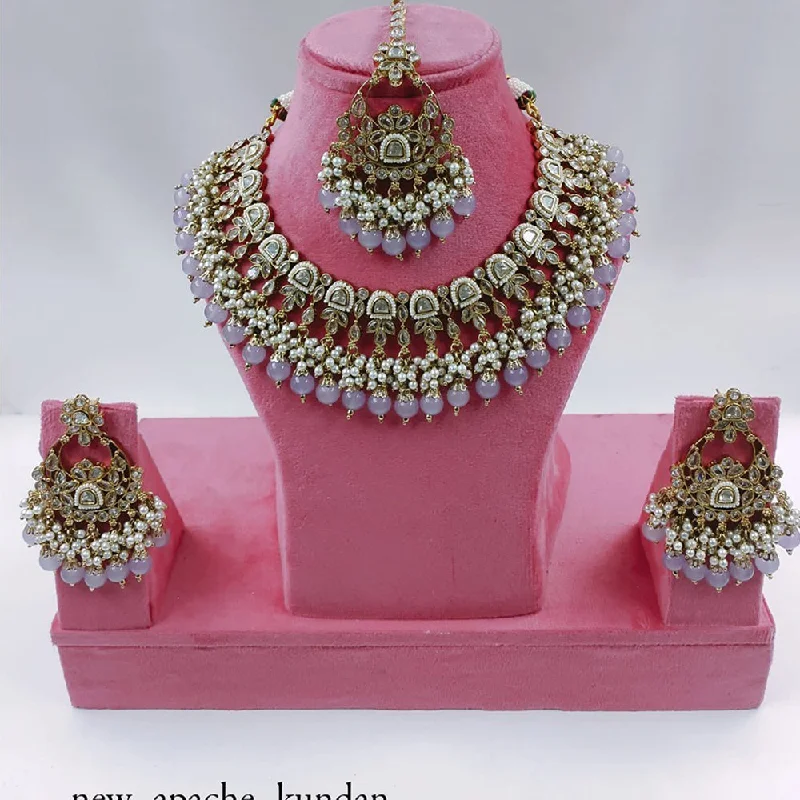 Akruti Collection Gold Plated Kundan Stone And Pearls Necklace Set