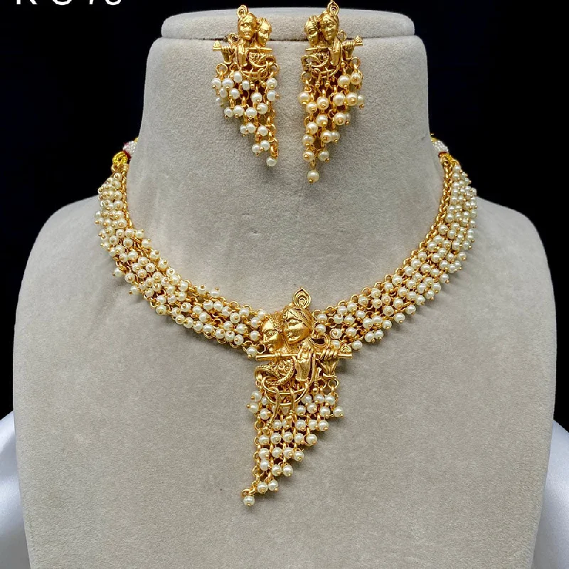 Royal Kundan Jewellery Gold Plated Pearls Temple Necklace Set