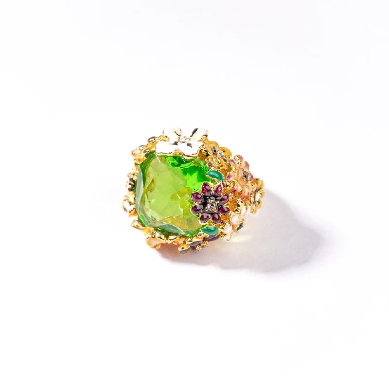 Peridot Center Flower Ring