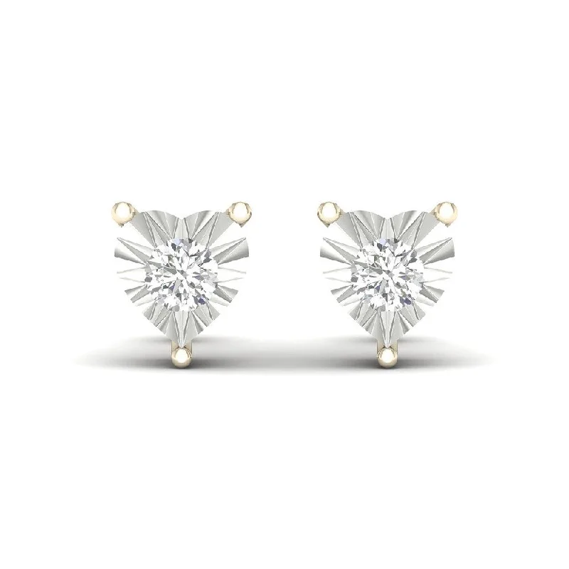 De Couer 10k Yellow Gold 1/10ct TDW Diamond Heart Stud Earrings