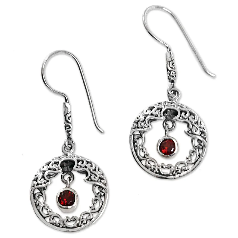 Sterling Silver 'Cage of the Sun' Garnet Earrings - 18mm W * 41mm L