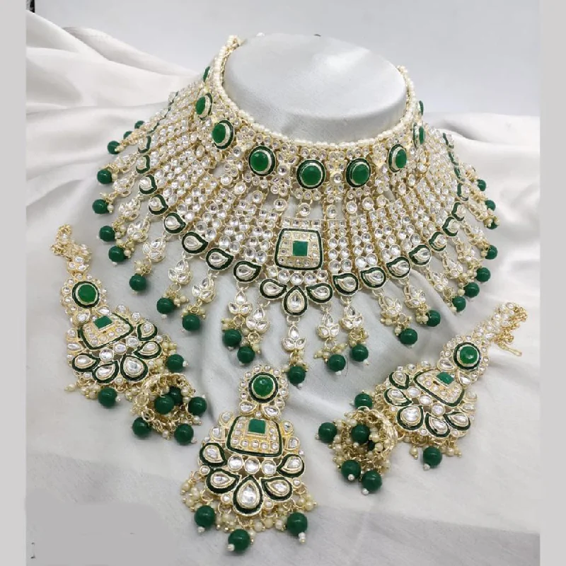 FS Collections Gold Plated Kundan Stone And Beads Choker Necklace Set