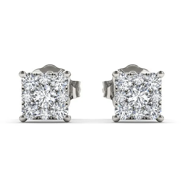 De Couer IGI Certified 10k White Gold 1/2ct TDW Diamond Cluster Earrings - White H-I