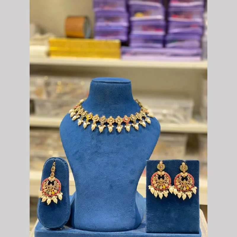 Hira Collections Gold Plated Kundan Stone And Pearls Choker Necklace Set