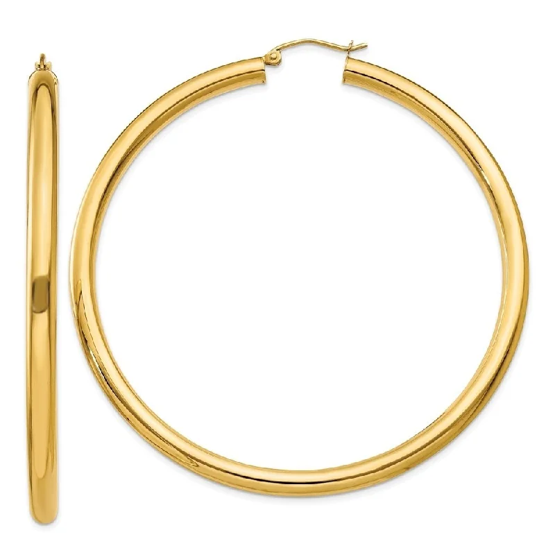 Diamond2Deal 14K Yellow Gold Tube Round Hoop Earrings (L-65 mm, W-4 mm)