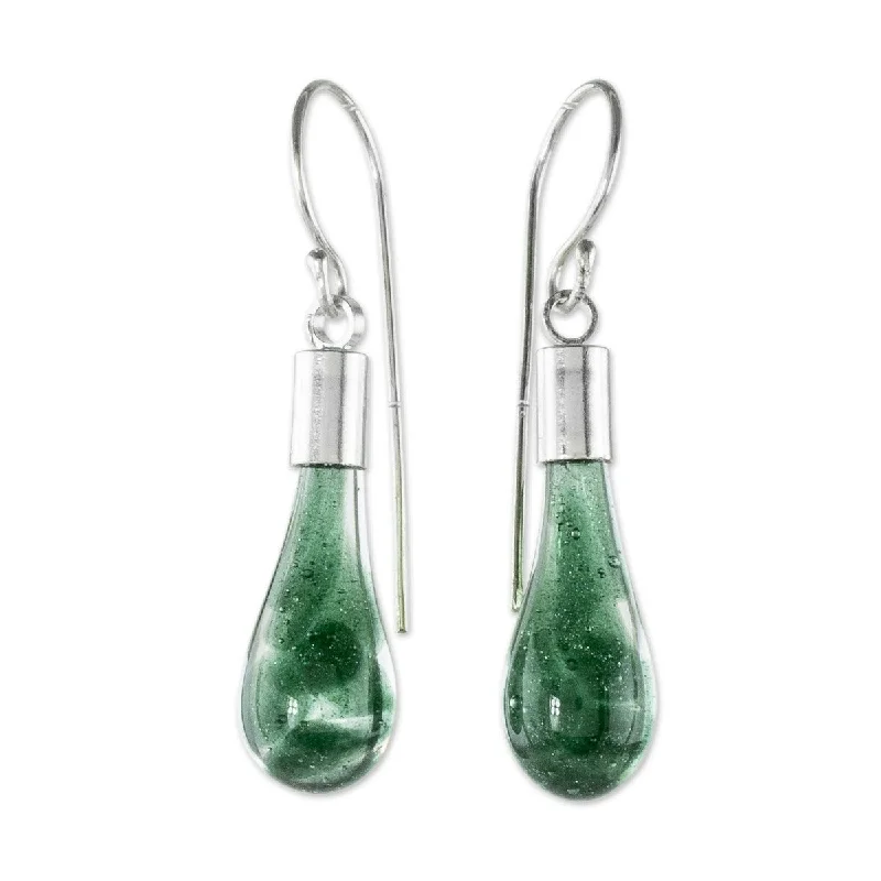 NOVICA Forest Frost, Art glass dangle earrings