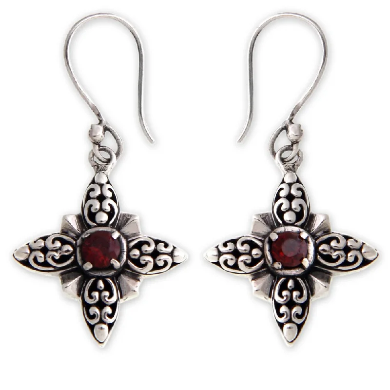 Sterling Silver Celuk Star Garnet Earrings