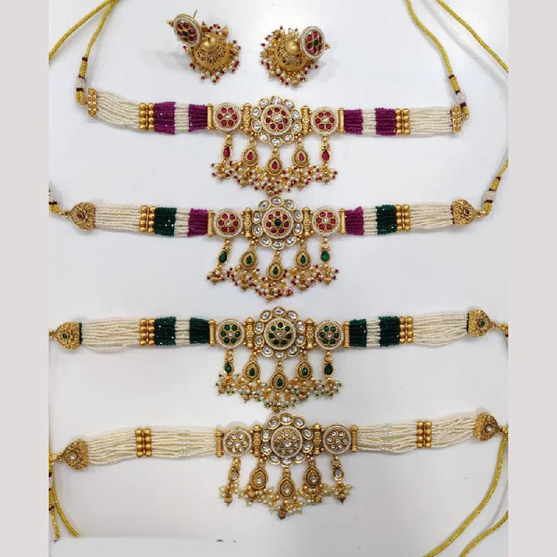 Manisha Jewellery Gold Plated Pota Stone And Pearls Choker Necklace Set