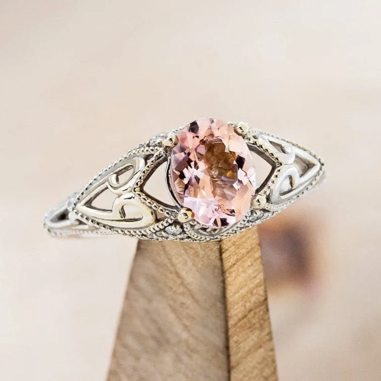 "RELICA" - OVAL MORGANITE ENGAGEMENT RING WITH DIAMOND ACCENTS