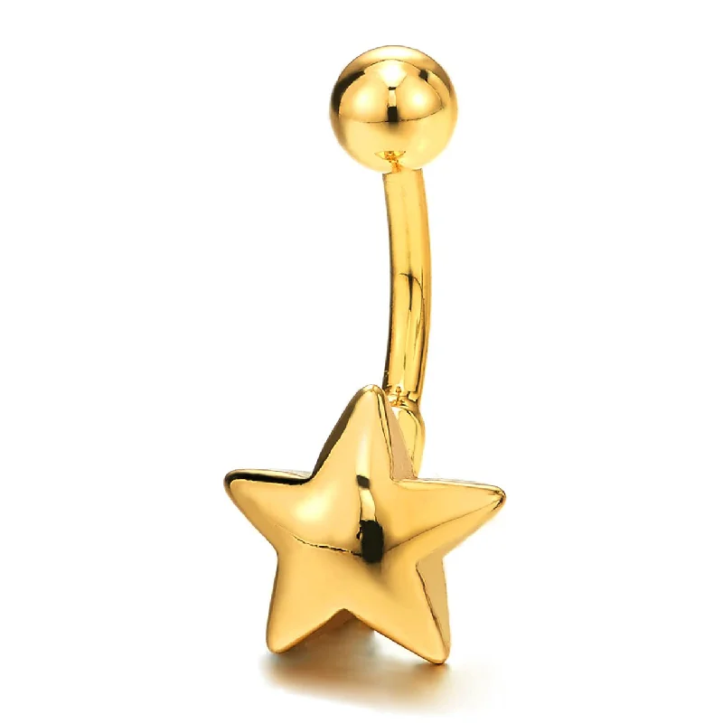 Gold Color Steel Puff Star Belly Button Ring Body Jewelry Piercing Ring Navel Ring Barbells