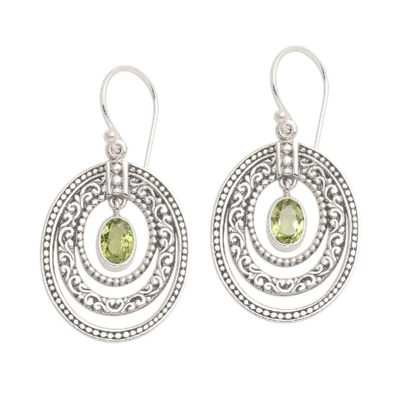 NOVICA Inner Circles in Green, Peridot dangle earrings - 1.6L*0.8W