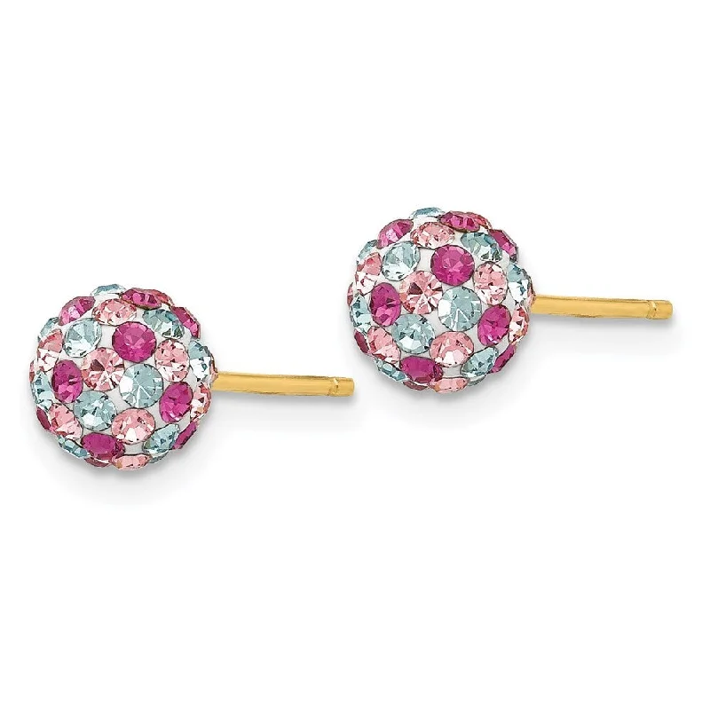 14k Yellow Gold Multi-colored Crystals Stud Earrings (L-6 mm, W-6 mm)