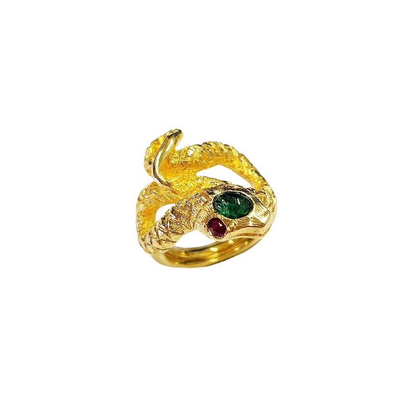 Gold and Ruby Eyed Snake Ring