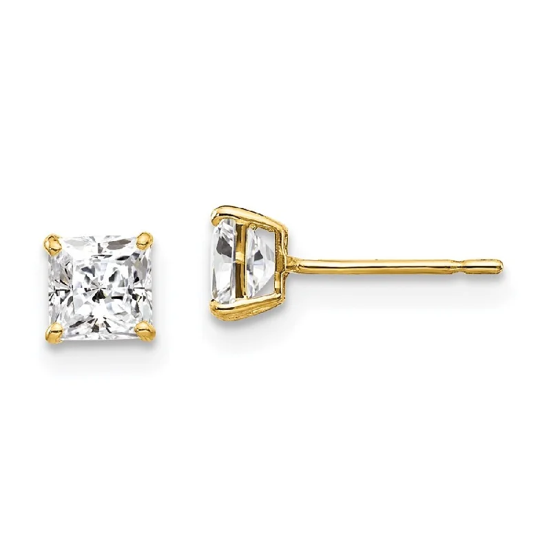 14k Yellow Gold Square CZ Stud Earrings (L-4 mm, W-4 mm)