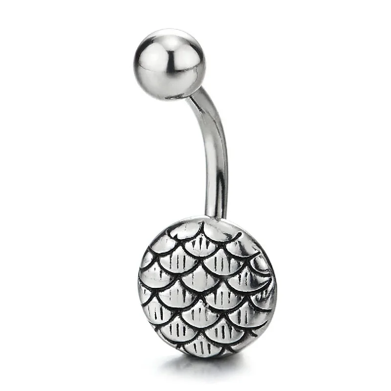 Surgical Steel Belly Button Ring Body Jewelry Piercing Ring Navel Ring Scales Pattern Circle