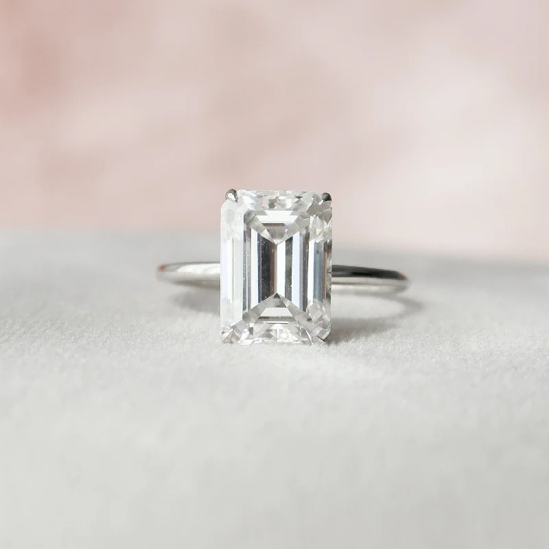 4.5 CT Emerald Cut Hidden Halo Moissanite Engagement Ring