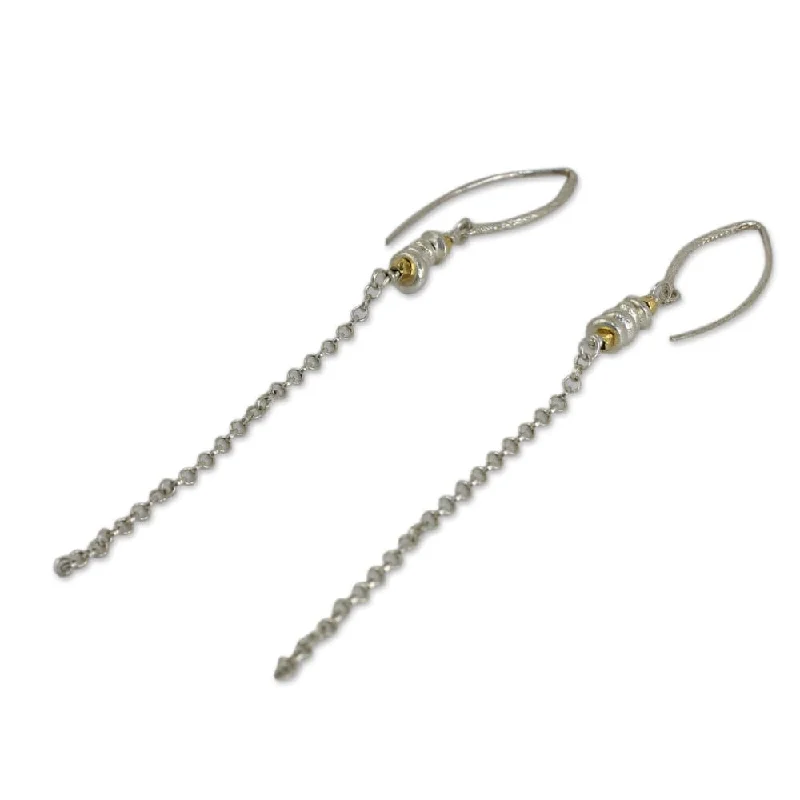 Gold Overlay Sterling Silver 'Rain Chain' Earrings (Thailand)