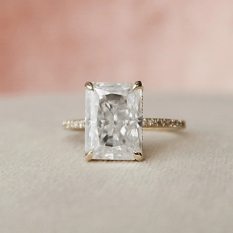 5 СT Radiant Cut Hidden Halo Moissanite Engagement Ring