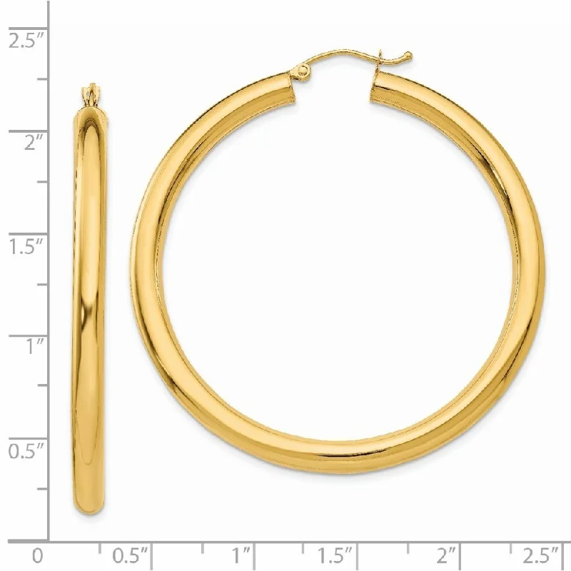 Diamond2Deal 14K Yellow Gold Lightweight Round Hoop Earrings (L-50 mm, W-4 mm)