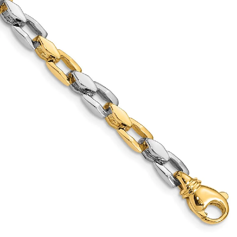 14K White & Yellow Gold, 4.5mm Fancy Link Chain Bracelet, 7 Inch