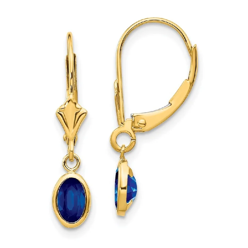 14k Yellow Gold 6x4 Oval Bezel September Gemstone Lever back Earrings (L-23 mm, W-4 mm)