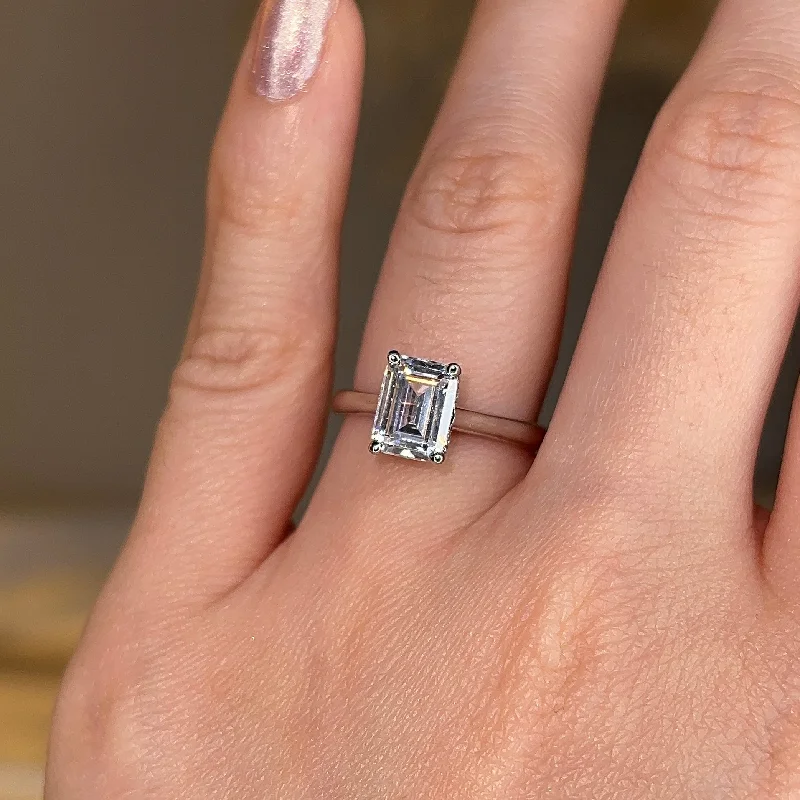 "Nina" Emerald Cut Diamond Hidden Under Halo Engagement Ring UHEC01