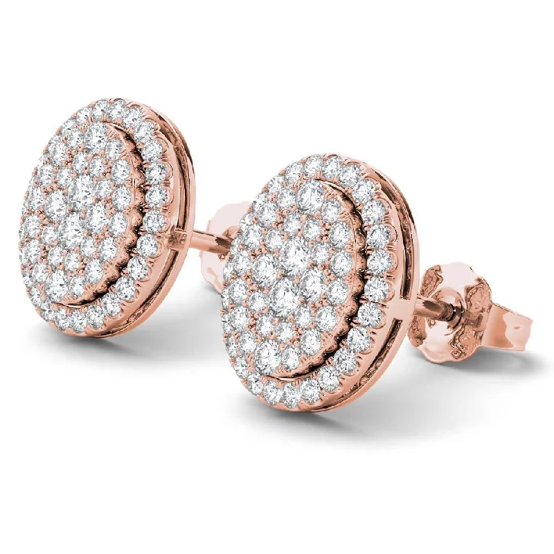 De Couer IGI Certified 14K Rose Gold 1/2ct TDW Diamond Halo Earrings - Pink