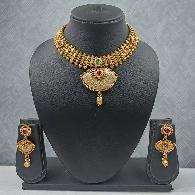 Gehana Mahal Copper Gold Pota Stone Choker Necklace Set