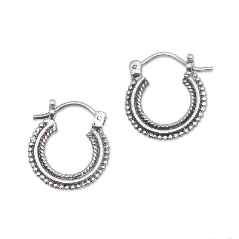 NOVICA Luminescent Halo, Sterling silver hoop earrings - 0.7*0.1