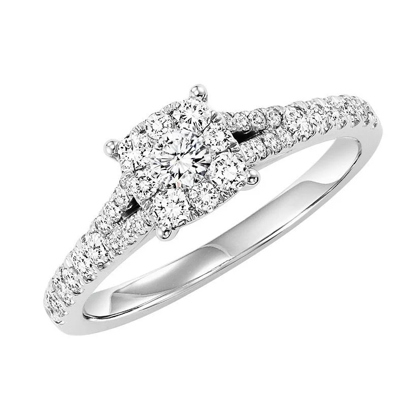 14K White Gold Diamond Cluster Engagement Ring 5/8 ctw