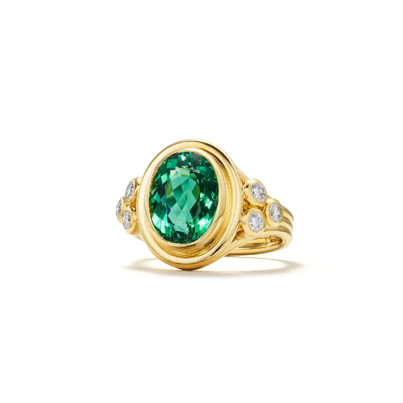 18K Green Tourmaline Classic Temple Ring