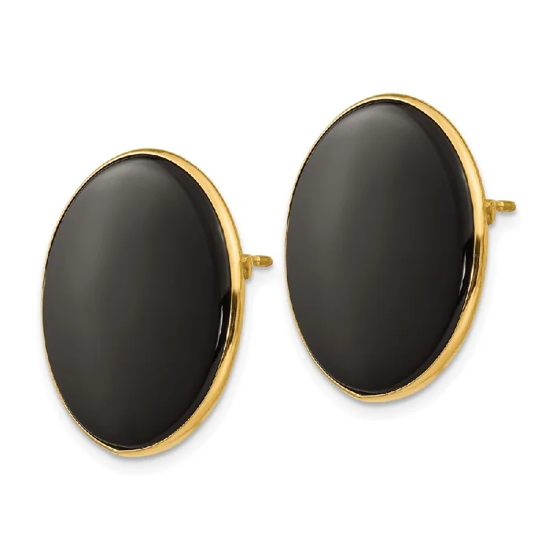 14k Yellow Gold Black Onyx Earrings (L-21 mm, W-21 mm)