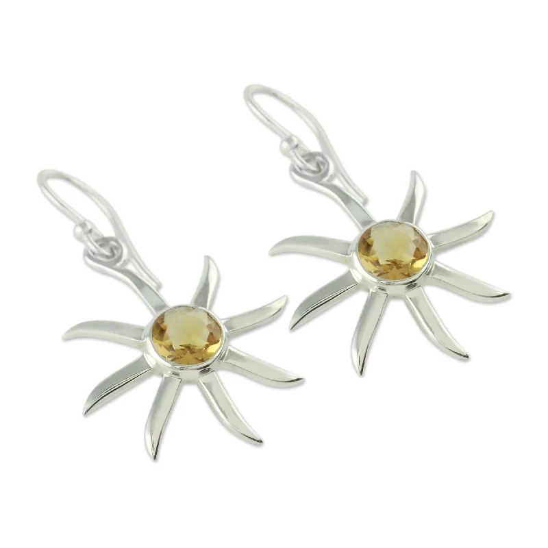 Handmade Sterling Silver 'Golden Sun' Citrine Earrings (India)