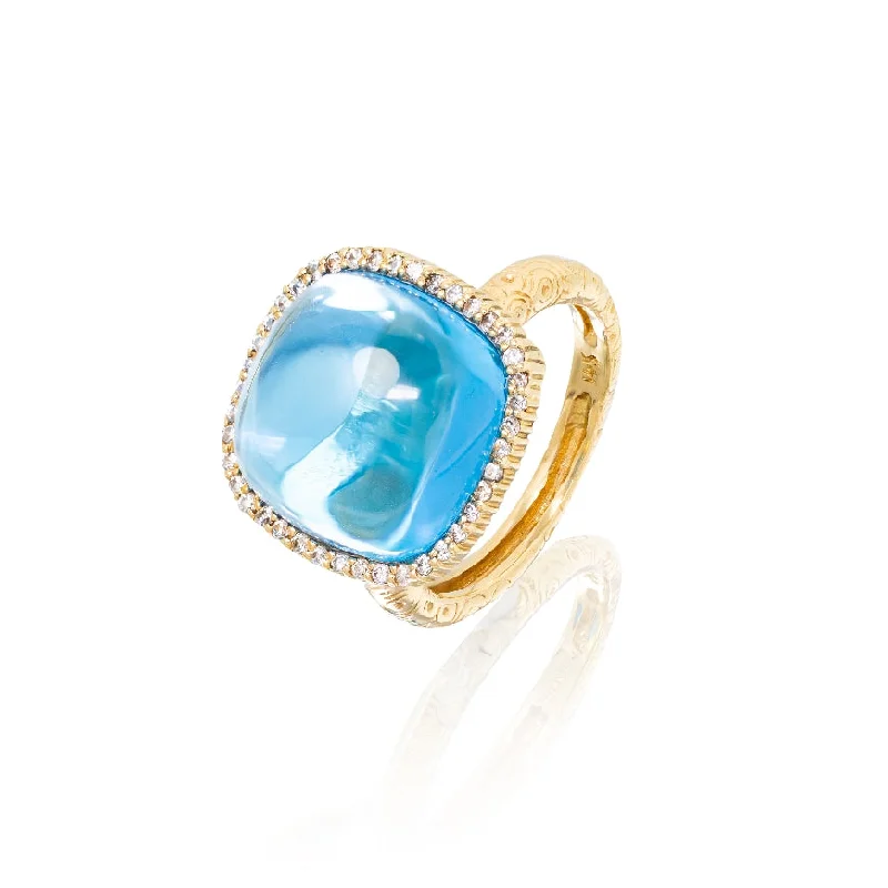 Blue Topaz & Diamond Cabochon Ring