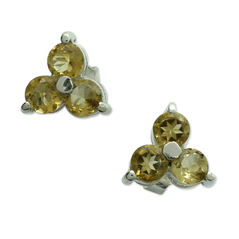 Sterling Silver 'Chennai Stars' Citrine Earrings (India)