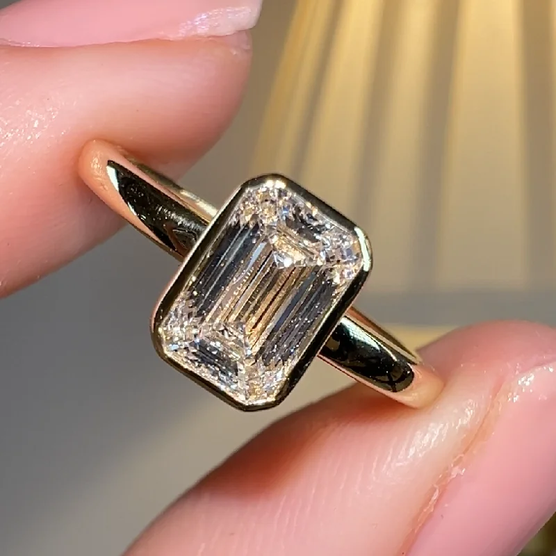 "Gracey" Solitaire Emerald Cut Bezel Diamond Engagement Ring