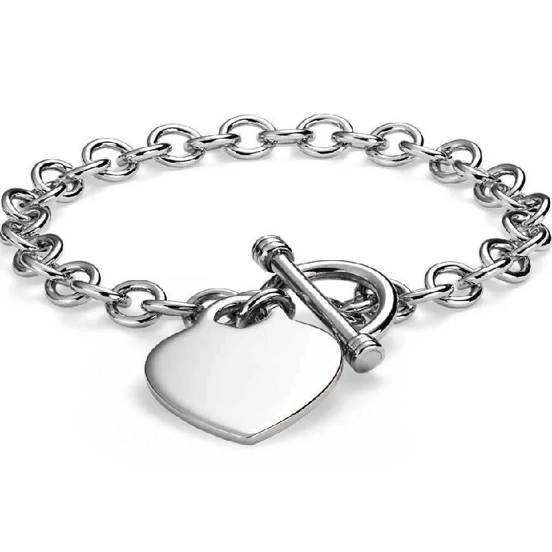 Sterling Silver Heart Charm Toggle Bracelet