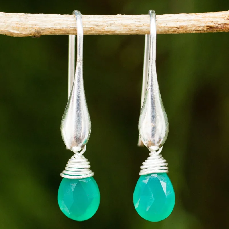 Sterling Silver 'Sophisticated Green' Onyx Earrings (Thailand)