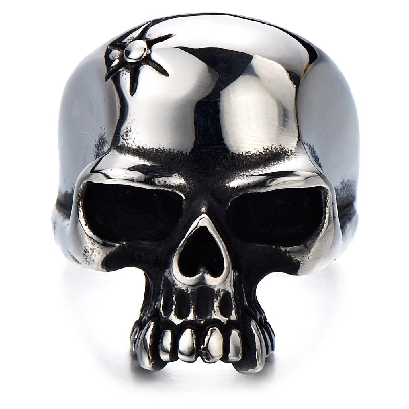 Stainless Steel Mens Gothic Biker Jewelry Skull Ring Oxidized Black 29mm