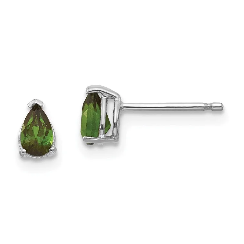 14k White Gold Pear Cut Green Tourmaline Stud Earrings (L-6 mm, W-3 mm)