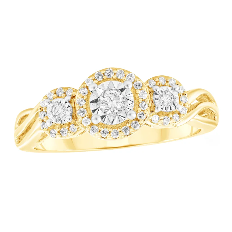 1/4ctw Three Diamond Halo Ring