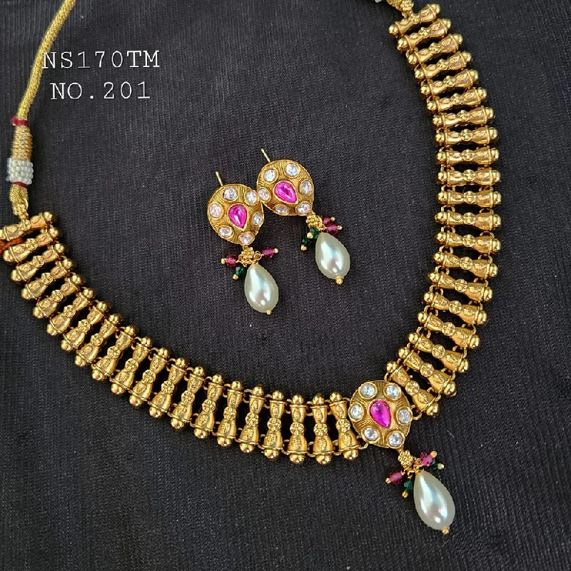 Kala Creation Copper Gold Plated Pota Stone Necklace Set